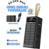 Teknoloji Gelsin 50.000 Mah Powerbank Güneş Enerjili Solar Hızlı Şarj Göstergeli Kablolu Taşınabilir Batarya 22.5W - Siyah