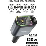Teknoloji Gelsin 66 Watt Araç Içi Çakmaklık Süper Fast 4 Cihazı Aynı Anda Hızlı Şarj LED Tavan Aydınlatma 3.4A