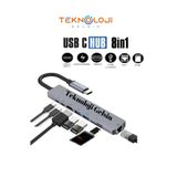 Teknoloji Gelsin 8 Girişli Usb Type-c Hub Dönüştürücü Çevirici Çoklayıcı Usb Hdmı Micro Sd