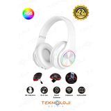 Teknoloji Gelsin Kablosuz Bluetooth Mikrofonlu Kulaküstü Kulaklık Led Işıklı Katlanabilir Beyaz
