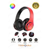 Teknoloji Gelsin Kablosuz Kulaklık Bluetooth Mikrofonlu Kulaküstü Kulaklık Led Işıklı Katlanabilir Kırmızı