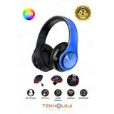 Teknoloji Gelsin Kablosuz Kulaklık Bluetooth Mikrofonlu Kulaküstü Kulaklık LED Işıklı Katlanabilir Mavi