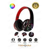 Teknoloji Gelsin Kablosuz Kulaklık Bluetooth Mikrofonlu Kulaküstü Kulaklık Led Işıklı Katlanabilir SİYAH-KIRMIZI