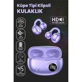 Teknoloji Gelsin Klipsli Bluetooth Kulaklık Kablosuz Anc Enc Çift Mic. LED Gösterge Küpe Kulaklık - Mor
