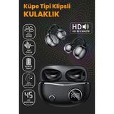Teknoloji Gelsin Klipsli Bluetooth Kulaklık Kablosuz Anc Enc Çift Mic. LED Gösterge Küpe Kulaklık - Siyah