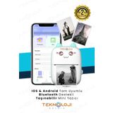 Teknoloji Gelsin Mini Cep Yazıcı Taşınabilir Bluetooth Kablosuz Şarjlı 6 Rulo 3 Kalem Seti Hediye Mavi Yazıcı