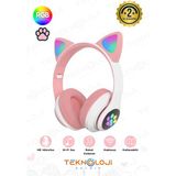 Teknoloji Gelsin Pembe Bluetooth 5.0 Mikrofonlu Kablosuz Kulaklık Yüksek Ses Akıllı LED Işıklı Kedi Patili