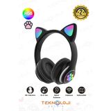 Teknoloji Gelsin Siyah Bluetooth 5.0 Mikrofonlu Kablosuz Kulaklık Yüksek Ses Akıllı Led Işıklı Kedi Patili Rgb