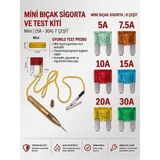 Teknolojik Garaj Oto Elektrik Kontrol Kalemi + 21'li Mini Bıcak Sigorta Seti (Araç Devre Test ve Sigorta Kit)