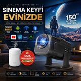 Teknomie Android Wifi Taşınabilir Akıllı Projektör – 4K Ultra Hd, Bluetooth 5.0, Hoparlör, Çok Amaçlı Akıllı Mini Projeksiyon - Siyah