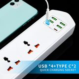 Teknomila 6 Usb'li 4'lü Çoklu Priz 2 M Kablolu Akım Korumalı Anahtarlı Uzatma Grup Priz 3000W 2 Typec Siyah - Beyaz
