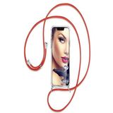 TEKNOMODA Oppo A15 Kılıf Boyun - Omuz Askılı Köşe Korumalı Kırmızı Ipli Şeffaf Silikon ile uyumlu