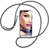 Teknomoda Oppo A9 2020 Kılıf Boyun - Omuz Askılı Köşe Korumalı Siyah iPli Kordonlu Anti Şok Şeffaf Silikon - Şeffaf - Siyah