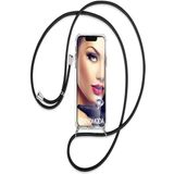 Teknomoda Realme 6i Uyumlu Kılıf Boyun - Omuz Askılı Köşe Korumalı Siyah Ipli Şeffaf Silikon