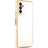 Teknomoda Samsung Galaxy M23 Kılıf Kenarları Gold Kamera Korumalı Renkli Pastel Silikon Beyaz Bark