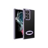 TEKNOMODA Samsung Galaxy S22 Ultra Kılıf Logo Yeri Açık Kamera Lens Korumalı Renkli Kenarlı Şeffaf Silikon ile uyumlu