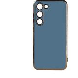 Teknomoda Samsung Galaxy S23 Plus Kılıf Kenarları Gold Kamera Korumalı Renkli Pastel Silikon Mavi Bark