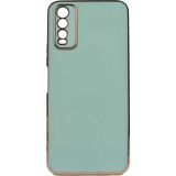 Teknomoda Vivo Y20 Kılıf Kenarları Gold Kamera Korumalı Renkli Pastel Silikon Açık Yeşil Bark