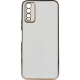 Teknomoda Vivo Y20 Kılıf Kenarları Gold Kamera Korumalı Renkli Pastel Silikon Beyaz Bark