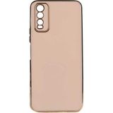 Teknomoda Vivo Y20 Kılıf Kenarları Gold Kamera Korumalı Renkli Pastel Silikon Rose Gold Bark