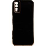 Teknomoda Vivo Y20 Kılıf Kenarları Gold Kamera Korumalı Renkli Pastel Silikon Siyah Bark