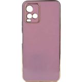 Teknomoda Vivo Y21S Kılıf Kenarları Gold Kamera Korumalı Renkli Pastel Silikon Mor Bark