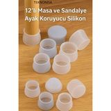 Teknonisa 12 Adet Silikon Masa Sandalye Kaydırmaz Silikon Zemin Koruyucu Çizdirmez Ayak Kılıfı - SİLİKON