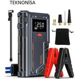 Teknonisa Starter 8000MAH Powerbanklı Fenerli Göstergeli Araç Lastik Şişirme ve Starter Akü Takviye Seti - Siyah
