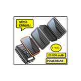 TEKNOPARKTA Güneş Enerjili 20000 Mah Powerbank solar 4 Panel Su Geçirmez Hızlı PD 20W Hızlı Şarj