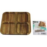 Teknoparkx Akasya Kare 4 Bölmeli Ahşap Servis Sunum Tepsi - Tahtası 20 x 1.4cm (4887) - Çok Renkli