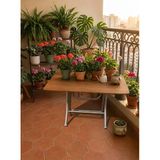 Teknor 60X90 Cm Ahşap Katlanır Masa Metal Ayaklı Portatif Çok Amaçlı Balkon, Bahçe Ve Mutfak Masası (Kahverengi)