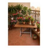 Teknor 60x90 cm Ahşap Katlanır Masa Metal Ayaklı Portatif Çok Amaçlı Balkon, Bahçe ve Mutfak Masası