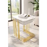 Teknor Orkide Tekerlekli 4 Lü Zigon Sehpa Gold- Beyaz Mermer Mdf - Ekru