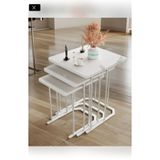 Teknor Oslo Gümüş Beyaz Mdf 3 lü Kare C Zigon Sehpa