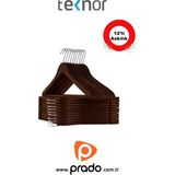 Teknor-Prado 12 Adet Ahşap Görünümlü Plastik Kalite Beyaz Stil Elbise Askısı - Kahverengi