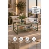 Teknor Şeffaf Camlı Yeşil Orta Sehpa Çift Raflı Modern Tasarım 90*50*46 cm
