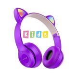 Teknosepetim A Kalite Kedi Kulağı Detaylı Bluetooth Kablosuz Rengarenk Işıklı Rgb Çocuk Oyuncu Kulaklık, Koyu-Lila