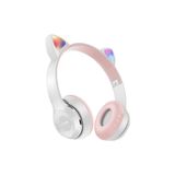 Teknosepetim Bluplle Kedili Katlanabilir Kulak Üstü Kablosuz Bluetooth 5.0 Kulaklık Ledli Siyah Işıklı