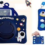 teknosepetim Galaxy Tab A7 Lite T220 T225 T221 uyumlu Kılıf Astronot Silikon Çocuklara Özel Kedili Elegance Standlı Çocuk Kılıfı Standlı Dönebilen Silikon Kauçuk Tablet Kılıfı (Astronot T220 Mavi)