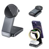 teknosepetim iphone 15 14 13 12 Pro Max için 3'ü 1 arada Kablosuz Şarj Standı Magnetic Şarj 15w iwatch 8 7 6 için şarj Airpods Pro 3/2 için Işıklı Kablosuz Şarj Cihazı
