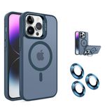 Teknosepetim iPhone 16 Pro Kamera Korumalı Standlı Kılıf Magsafe ile Uyumlu Açılır Kamera Standlı Manyetik 16 Pro Kılıf Lens Korumalı Set Darbeye Karşı Korur 16 PRO Kapak (Deniz Mavisi)