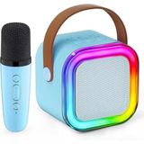 teknosepetim K12 Karaoke Bluetooth hoparlör Mikrofonlu Speaker kablosuz Karaoke Mic hoparlör ile RGB LED ışık kız erkek Hoparlör Mini Taşınabilir Ses Müzik Kutusu Çoçukların Hızlı Konuşması İçin Karaoke (MAVİ)