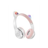 Teknosepetim Kablosuz Bluetooth Kulaküstü Kedili P47M Kulaklık Rgb Işıklı Kedi Desenli Kulaklık Beyaz