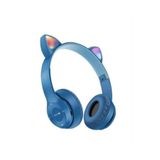 Teknosepetim Kablosuz Bluetooth Kulaküstü Kedili P47M Kulaklık Rgb Işıklı Kedi Desenli Kulaklık, Lacivert
