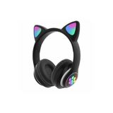 Teknosepetim Kablosuz Bluetooth Kulaküstü Rgb Işıklı Kedi Desenli Kulaklık P47M, Gri-Pembe