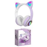 Teknosepetim Kedi Kulaklık Rgb Işıklı Bluetooth Kulaklık Kablosuz Extra Bass Kart Girişli Cat Mikrofonlu, Lila