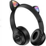 teknosepetim Kedili Kedi Cat Işıklı Rgb Kulaküstü Bluetooth Kulaklık P47M Aux Sd Card Girişli - Siyah