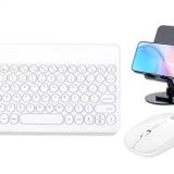teknosepetim Klavye Mouse Ve Tablet Telefon Tutucu 3 in 1 SET Bluetooth Klavye Mouse Seti Wireless Kibar Şık Tasarım 78 Anahtarlı Renkli Sessiz Klavye (Beyaz)
