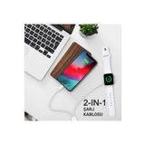 teknosepetim Manyetik Hızlı Apple Watch Sarj Iphone Uyumlu Sarj Kablosu 1mt Lightning 2 In 1 Masaüstü Hızlı Şarj