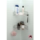 Teknotel Banyo Düzenleyici Şampuanlık Yapışkanlı Kancalı 2 Adet Banyo Köşe Rafı Silver St207h